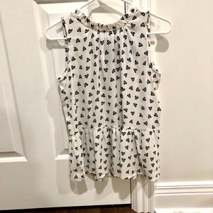 New with tags Loft White & Black Hearts Shell Blouse w/ Bow (Adult Petite Small)